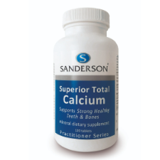 SANDERSON Superior Total Calcium 120 Tablets Low dietary levels of Calcium increase the risk of high blood pressure. Severe deficiency can lead to abnormal heartbeat, dementia and convulsions. As we age the risk of deficiency escalates because of decreased absorption due to lowered stomach acidity. Nutrition surveys show that many people, particularly women, eat diets that fail to supply the recommended Calcium intake (800 mg per day for adults).