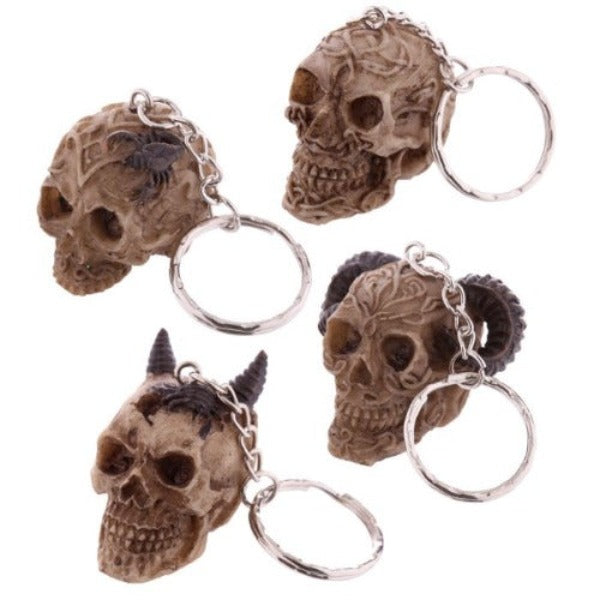 Skull keychain, 4 assorted