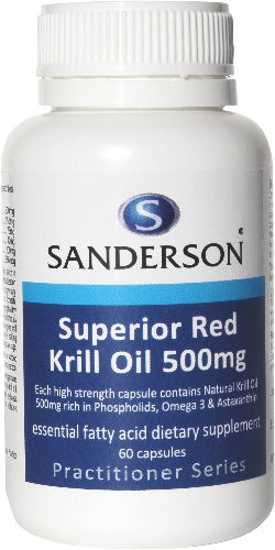 SANDERSON Superior Red Krill 1500mg 30 Softgels What is Krill Oil?  Krill oil is made from krill, a small, shrimp-like crustacean that inhabits the cold ocean areas of the world. Despite their small size, krill make up the largest animal biomass on the planet. 