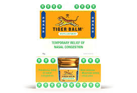 Tiger Balm White Reg Strength 18g Tiger Balm is a unique formulation containing essential oils for quick relief from aches and pains and nasal congestion often associated with winter ills and chills.  HEALTH BENEFITS:  For temporary relief of nasal congestion Temporary relief of muscular and joint aches and pains DIRECTIONS:  For the relief of nasal congestion: Rub a thick layer onto chest or throat at night and/or morning. 