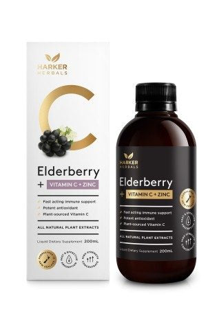 Harker Herbals Be Well Vitamin C+ Elderberry + Zinc 250ml Fast acting immune support with high strength Elderberry. Easily absorbed & family friendly. Supports robust immune defences.  HEALTH BENEFITS:  This concentrated elderberry extract is rich in anthocyanins and flavonoids, scientifically researched to support a strong immune response to invaders. These compounds and Vitamin C are excellent sources of antioxidants.
