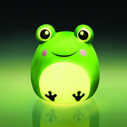 Smoosho’s Pals Frog Table Lamp Adorable frog table lamp based on our lovable Smoosho’s Pals! Lights up the room with a comforting warm glow Makes a magical ornament during the day Low voltage LED safe for children The adorable Smoosho’s Pals Frog lamp is the perfect combo of function and decor! It blends right into a fun kid’s room during the day, and lights up with a golden glow at night. Great for bedtime stories or as a nightlight to ensure sweet dreams for your little one.