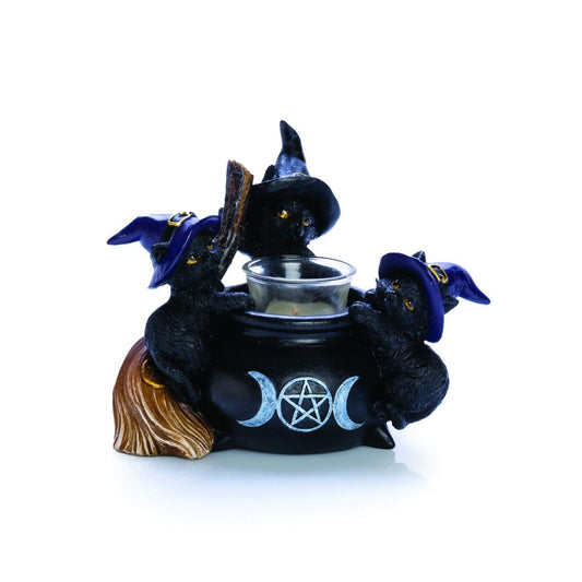 Black Cat Cauldron Tealight Holder - MarshallsHealthShop