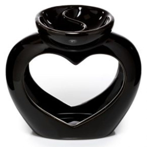 Black Ceramic Heart Shaped Double Dish Oil and Wax - 1st Stop Marshall's Health Shop, Gift Shop! - Heath and Natural Therapy New Brighton Christchurch - Naturopath