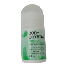 BODY CRYSTAL Botanica Roll On 80ml The Body Crystal  Ascending waters over thousands of years has formed this impressive crystal, its double mineral qualities prevent bacteria forming in perspiration which is the cause of body odour.  This incredible substance has been used for centuries as a natural astringent and for its natural anti-bacterial and anti-fungal properties.