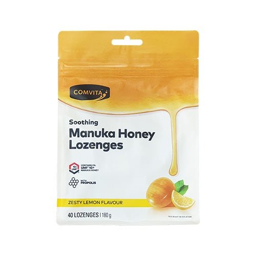 Comvita Manuka Honey Lozenges with Propolis Zesty Lemon 40's - 1st Stop Marshall's Health Shop, Gift Shop! - Heath and Natural Therapy New Brighton Christchurch - Naturopath