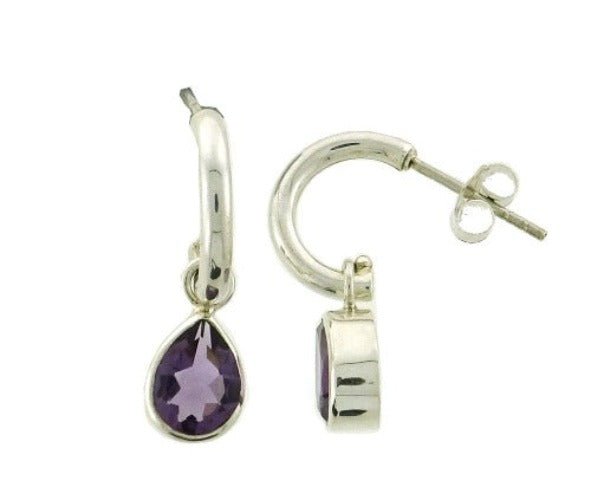 Earring Amethyst Teardrop 8x6mm on Hoop Sterling Silver Item Code: EA15
