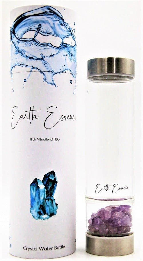 Crystal Chips Bottle Amethyst The bottle is made of high grade borosilicate glass.  The stainless steel base and lid of the bottle can be unscrewed. The glass portion can be washed either by hand or in the dishwasher. Please do not place the crystal wand (attached to the base) in the dishwasher.  SKU: CWA