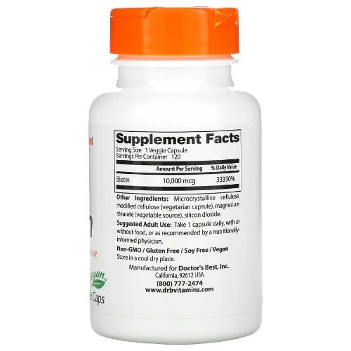 Doctor's Best Biotin provides a substantial dose of the B-complex vitamin biotin. Biotin is indispensable for the unique function of "biotinylation" that facilitates both energy and protein metabolism and healthy DNA activity.