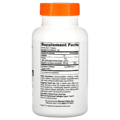 Doctor's Best Collagen Types 1 and 3 with Peptan and Vitamin C, 1,000 mg, 180 Tablets