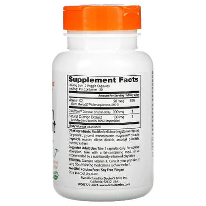 Doctor's Best Vein Support contains DiosVein® Diosmin, used for decades for vascular support in Europe. Derived from sweet orange and rich in bioflavonoids, DiosVein® has been shown in clinical studies to support blood vessel health and support normal circulatory function.