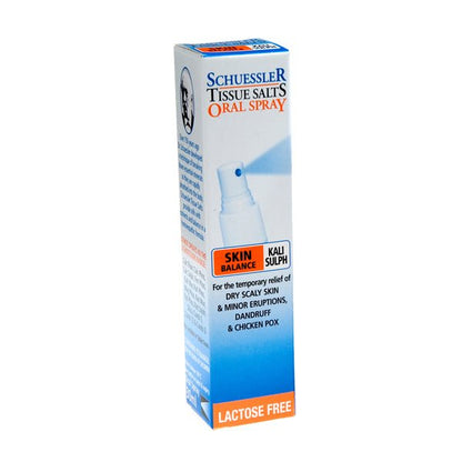 Dr Schuessler Tissue Salts Kali Sulph Spray 30ml Potassium Sulphate: SKIN BALANCE  Cells lining the skin.  Kali Sulph is found in the cells lining the skin. It supports the formation of skin cells, hair, and nails which is very important for recovery from skin ailments/imbalances.  30ml Spray | Tablets