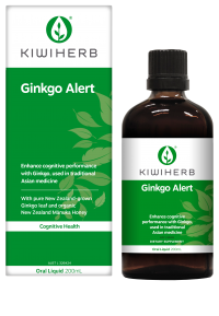 KIWIHERB Ginkgo Alert 200ml Kiwiherb Ginkgo Alert is a fast-acting herbal aid containing New Zealand-grown Ginkgo and Ginger which are traditionally used in Asian herbal medicine to support cognitive function, enhance cognitive performance and promote healthy blood circulation. This easy to use liquid formulation is ideal to maintain cognitive health and during times when mental clarity and focus is required. Take 5mls twice daily for brain performance support, naturally.