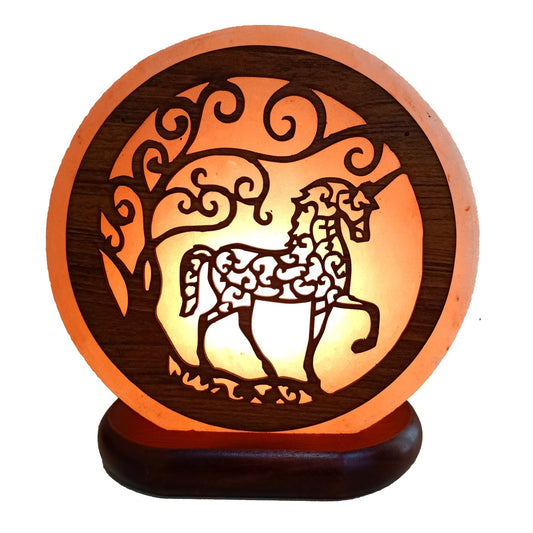 Himalayan Salt Lamp Unicorn Design Authentic Himalayan Salt Lamp. Each item comes with an electric cable and a bulb.  Lamp Diameter 20cm  Base Diameter 17cm  SKU: 985U
