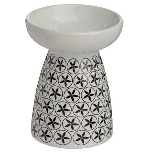 Eden Floral Pattern Ceramic Oil and Wax Burner White with Black Pattern - 1st Stop Marshall's Health Shop, Gift Shop! - Heath and Natural Therapy New Brighton Christchurch - Naturopath