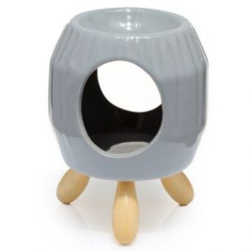Eden Grey Abstract Ridged Ceramic Oil Burner with feet - 1st Stop Marshall's Health Shop, Gift Shop! - Heath and Natural Therapy New Brighton Christchurch - Naturopath