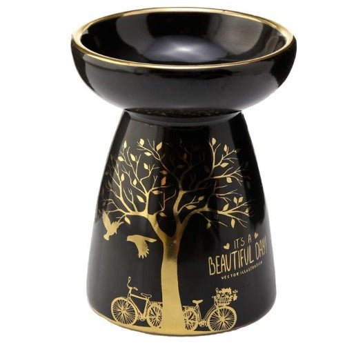 Eden Metallic Gold Tree Ceramic Oil and Wax Burner Black - 1st Stop Marshall's Health Shop, Gift Shop! - Heath and Natural Therapy New Brighton Christchurch - Naturopath