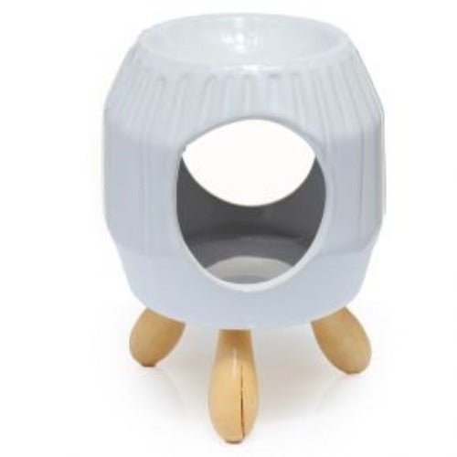 Eden White Abstract Ridged Ceramic Oil Burner with feet - 1st Stop Marshall's Health Shop, Gift Shop! - Heath and Natural Therapy New Brighton Christchurch - Naturopath