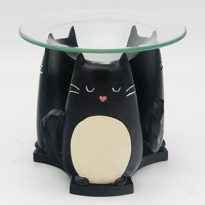 Feline Fine Cat Resin Oil and Wax Burner with Glass Dish - 1st Stop Marshall's Health Shop, Gift Shop! - Heath and Natural Therapy New Brighton Christchurch - Naturopath