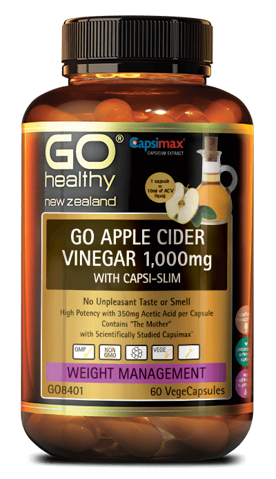 GO APPLE CIDER VINEGAR 1,000mg WITH CAPSI-SLIM provides the benefits of naturally fermented apples, combined with the scientifically researched ingredient, Capsimax®. Acetic Acid is the active compound in Apple Cider Vinegar, and is supplied in a high amount of 350mg per VegeCapsule, helping to provide greater health benefits and support digestive vitality, aid in detoxification, support pH balance in the body and healthy blood sugar balance. 