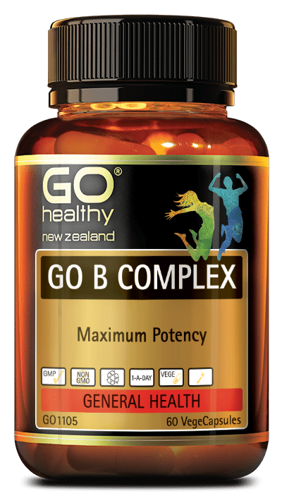 GO B COMPLEX contains a full spectrum of B Vitamins to help support the health of the nervous system, promoting good mood, mental clarity and providing the body with energy.