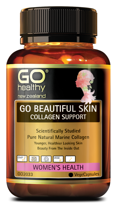 GO BEAUTIFUL SKIN COLLAGEN SUPPORT contains scientifically studied Collactive® natural Marine Collagen to help support beauty from the inside out. As we age our skin can be depleted of Collagen which can lead to wrinkles and loss of skin tone. Supplementing with Collagen can help restore and protect, creating beautiful younger looking skin.