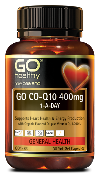 GO CO-Q10 400mg supports heart health and promotes energy, in a maximum strength, easy to swallow 1-A-Day SoftGel Capsule. Co-Q10 delivers superior antioxidant protection, and is considered an essential nutrient for those taking cholesterol lowering (statin) medication. New Zealand organic Flaxseed Oil further enhances the absorption of Co-Q10, while supplying the additional health benefits of essential fatty acids. 