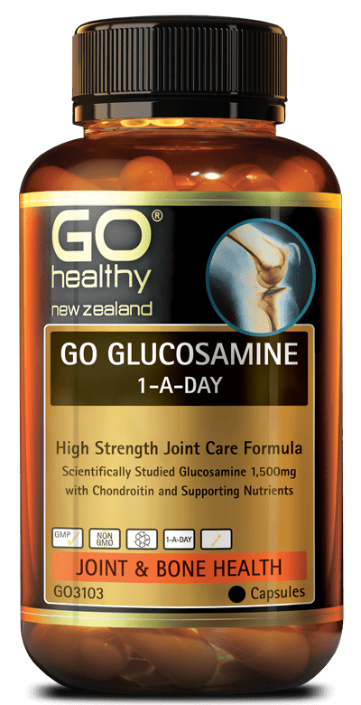 GO GLUCOSAMINE 1-A-DAY is a complete, high strength joint care formula in a convenient 1-A-Day capsule dose. Each capsule contains a full dose of scientifically studied Glucosamine Sulfate 1,500mg plus Chondroitin and potent supporting nutrients. Ginger and Turmeric support comfort of joint movement, while Celery supports healthy, normal uric acid levels. Vitamin D has been added to support bone health.