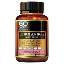 GO HAIR SKIN NAILS BEAUTY SUPPORT contains a specific blend of high strength ingredients designed to support healthy hair, skin and nails. The formulation contains natural marine collagen to help improve skin appearance including fine lines. High potency Silica, Horsetail and Biotin for increased nail thickness and shiny healthy hair. Helps to prevent splitting as well as chipped nails.