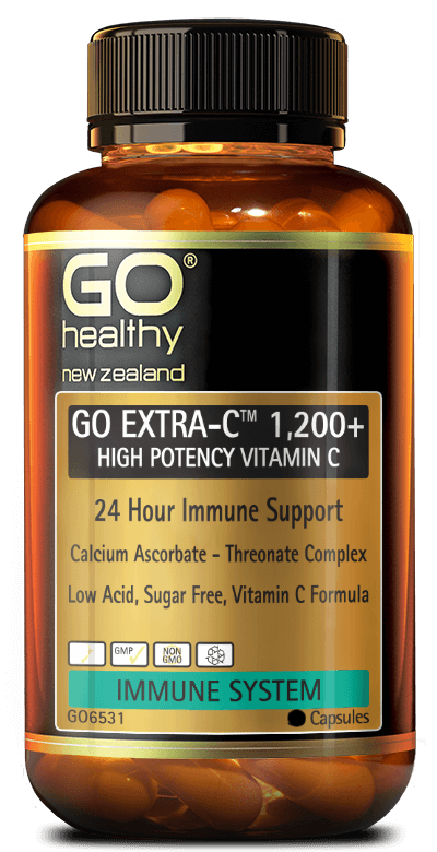 GO EXTRA-C 1,200+ is a high potency, superior Vitamin C formula which provides 24 Hour immune support. Calcium Ascorbate -Threonate Complex is a low acid form of Vitamin C with high bioavailability.  Vitamin C is essential for boosting the health of the immune system and reducing the severity and duration of winter ills and chills. 