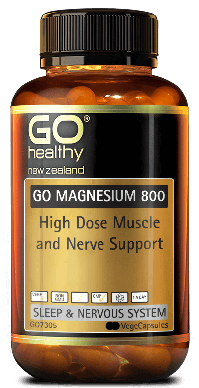 GO MAGNESIUM 800 contains four forms of Magnesium to increase absorption and bioavailability. GO Magnesium 800 is a powerful Magnesium formula that helps to relax muscles and nervous tension. This formula promotes a restful sleep when taken before bed.