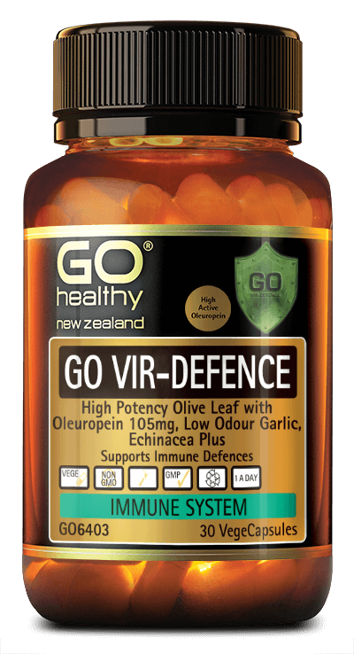 GO VIR-DEFENCE contains high strength Olive leaf, providing 105mg of active oleuropein per capsule, along with other essential immune supporting ingredients including Echinacea, Garlic, Zinc and Vitamin C. GO Vir-Defence supports a healthy immune system and the body’s natural defences.