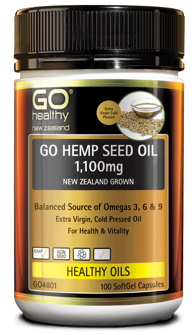 GO HEMP SEED OIL 1,100mg NEW ZEALAND GROWN is an extra virgin, cold pressed oil, extracted from locally New Zealand grown Hemp Seed. Hemp Seed Oil provides one of nature's most balanced source of Omegas 3, 6 and 9 to support everyday health and vitality. GO Hemp Seed Oil 1,100mg New Zealand Grown provides the purest, high quality balance of essential fatty acids, in an easy-to-take capsule.