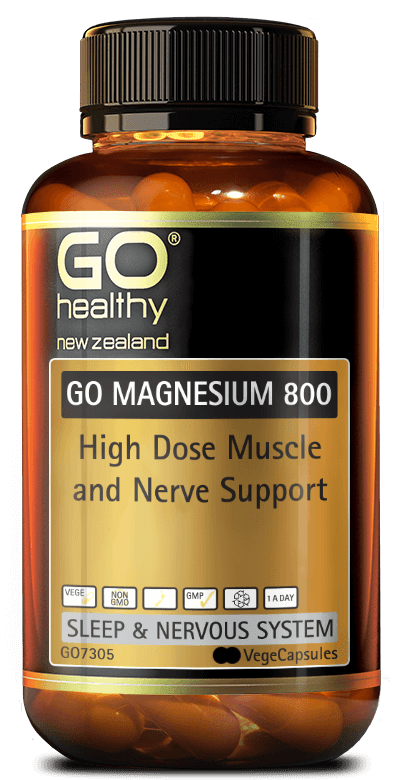 GO MAGNESIUM 800 contains four forms of Magnesium to increase absorption and bioavailability. GO Magnesium 800 is a powerful Magnesium formula that helps to relax muscles and nervous tension. This formula promotes a restful sleep when taken before bed.