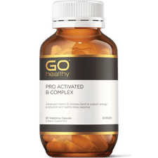 GO PRO Activated B Complex 60 VegeCaps PRO ACTIVATED B COMPLEX Advanced Vitamin B Complex blend to support energy production and healthy stress response.  HEALTH BENEFITS:  A comprehensive Vitamin B complex formula Includes activated Vitamins B6, B12, and Folic Acid for superior absorption B Vitamins support energy production and healthy stress response in the body Vitamin B6 supports healthy emotional balance.