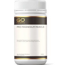 GO PRO Magnesium Muscle 360g Powder Citrus PRO MAGNESIUM MUSCLE Specialised Magnesium and Cramp bark blend to support muscle health and energy production.  HEALTH BENEFITS:  Specially formulated with a combination of Magnesium, Cramp bark and essential nutrients 280mg elemental Magnesium supplied in easy to take powder format Magnesium supports energy production, body electrolyte balance and healthy muscle contraction function Magnesium also supports healthy cardiovascular system function