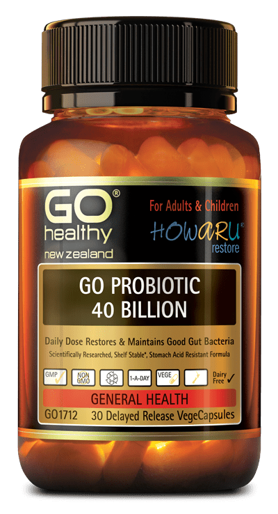 GO PROBIOTIC 40 BILLION is designed to maintain and restore good gut bacteria. Antibiotic medication, the contraceptive pill, alcohol, and stress can create an imbalance of good and bad microflora in the intestinal tract which can lead to ill health. Having high levels of good bacteria in the gut is essential for maintaining a healthy immune system and all-round good health. 