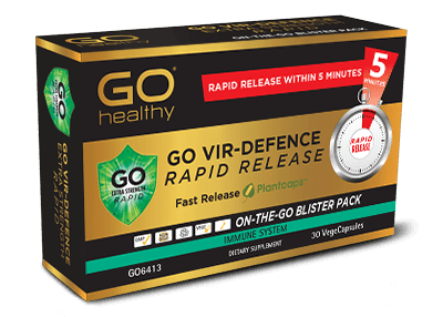 GO VIR-DEFENCE RAPID RELEASE is designed to deliver rapid immune defence support when you need it. Each fast release Plantcaps™ capsule contains high strength Olive leaf, providing 120mg of active oleuropein per capsule, along with other essential immune supporting ingredients including Echinacea, Zinc and Vitamin C. This year round immune formula supports healthy immune system function and the body’s natural immune defences for sinuses, throat and airways. 