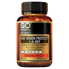 GO VISION PROTECT 1-A-DAY is a comprehensive eye formula designed to support eyes and provide them with the nutrients to support good vision. Key ingredients such as Bilberry, Yumberry and Eyebright along with many other supporting nutrients specific for tired eyes, eye fatigue, eye irritation and sensitivity to glare. This 1-A-Day formula supports age-related eye health and is suitable for long periods of computer screen watching.