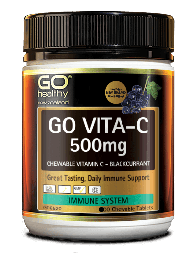 GO VITA-C 500mg is a great tasting chewable Vitamin C formula. This New Zealand blackcurrant flavoured tablet is a low acid Vitamin C formula which gives the added benefit of being tooth friendly and gentle on the digestive system. Vitamin C is essential for boosting the health of the immune system and reducing the severity and duration of winter ills and chills. In addition Vitamin C is a powerful antioxidant, and is considered an essential daily requirement for good health. 