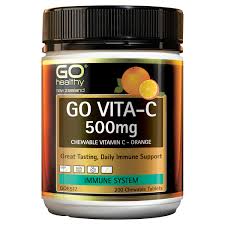GO VITA-C 500mg is a great tasting chewable Vitamin C formula. This orange flavoured tablet is a low acid Vitamin C formula which gives it the added benefit of being tooth friendly and gentle on the digestive system. Vitamin C is essential for boosting the health of the immune system and reducing the severity and duration of winter ills and chills. In addition Vitamin C is a powerful antioxidant, and is considered an essential daily requirement for good health. 