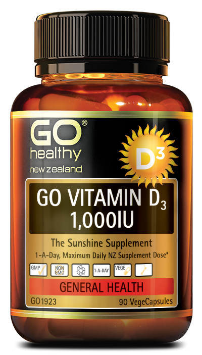 GO VITAMIN D3 1000IU is often referred to as the sunshine supplement as our body’s naturally produces Vitamin D when exposed to sunshine. But due to the winter season, weather conditions, sunscreen and our indoor lifestyle, the body’s ability to produce optimal Vitamin D levels may result in a deficiency in this important nutrient. Vitamin D is essential for bone health, immune protection and positive mood.