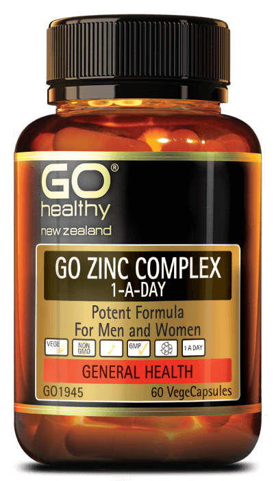 GO ZINC COMPLEX is a complete all in one Zinc supplement containing three forms of Zinc to maximise the absorption and bioavailability. Key nutrients have been included to further enhance Zinc absorption. Adequate Zinc levels are essential to good health. Zinc is a trace element that plays a major role in supporting the health of the immune and reproductive systems while also maintaining healthy hair, skin and nails.