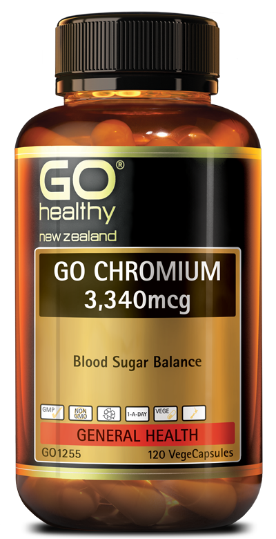 GO CHROMIUM 3,340mcg supports balanced blood sugar levels. When blood sugar levels are out of balance a person will crave sugar. Chromium is an essential trace element which is required for normal insulin function.