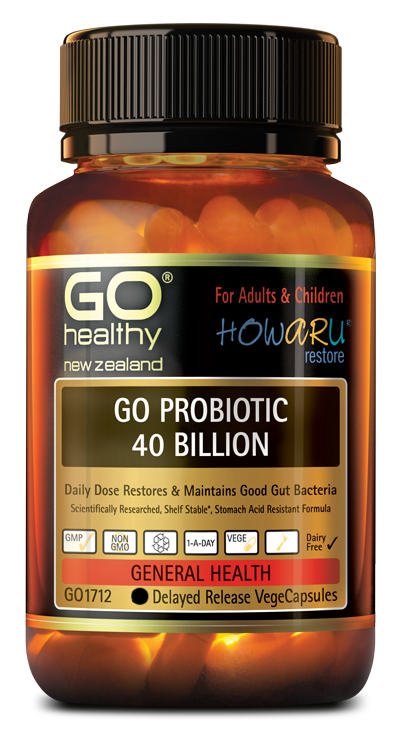 GO PROBIOTIC 40 BILLION is designed to maintain and restore good gut bacteria. Antibiotic medication, the contraceptive pill, alcohol, and stress can create an imbalance of good and bad microflora in the intestinal tract which can lead to ill health. Having high levels of good bacteria in the gut is essential for maintaining a healthy immune system and all-round good health.