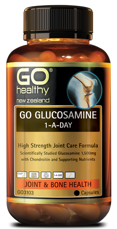 GO GLUCOSAMINE 1-A-DAY is a complete, high strength joint care formula in a convenient 1-A-Day capsule dose. Each capsule contains a full dose of scientifically studied Glucosamine Sulfate 1,500mg plus Chondroitin and potent supporting nutrients. Ginger and Turmeric support comfort of joint movement, while Celery supports healthy, normal uric acid levels. Vitamin D has been added to support bone health.