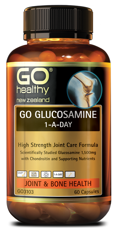 GO GLUCOSAMINE 1-A-DAY is a complete, high strength joint care formula in a convenient 1-A-Day capsule dose. Each capsule contains a full dose of scientifically studied Glucosamine Sulfate 1,500mg plus Chondroitin and potent supporting nutrients. Ginger and Turmeric support comfort of joint movement, while Celery supports healthy, normal uric acid levels. Vitamin D has been added to support bone health.