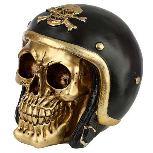 Gold Skull in Biker Helmet Ornament - 1st Stop Marshall's Health Shop, Gift Shop! - Heath and Natural Therapy New Brighton Christchurch - Naturopath