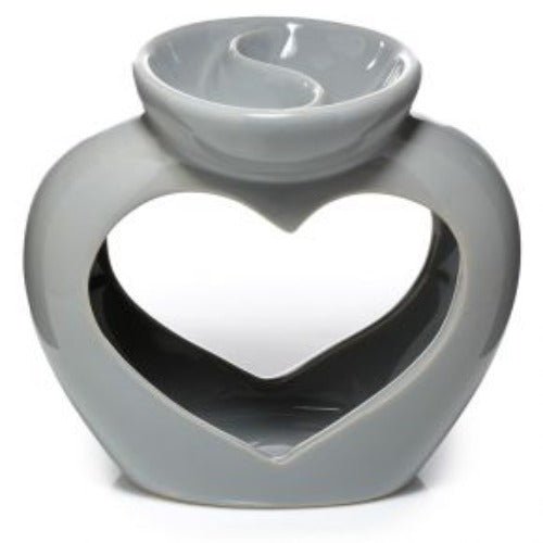 Grey Ceramic Heart Shaped Double Dish Oil and Wax - 1st Stop Marshall's Health Shop, Gift Shop! - Heath and Natural Therapy New Brighton Christchurch - Naturopath