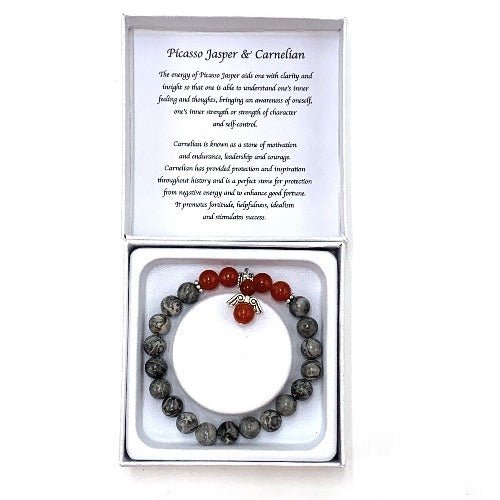 Grey Picasso Jasper/Carnelian Bracelet - 1st Stop Marshall's Health Shop, Gift Shop! - Heath and Natural Therapy New Brighton Christchurch - Naturopath